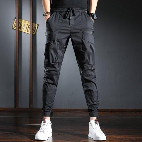 New Cargo Pants Men 2021 Summer Sport Joggers Black Elastic Waist Drawstring Trousers