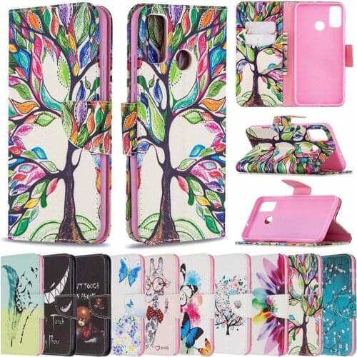 50pcs/lot Printed Patterns Flip Phone Case For Huawei P40 Lite E P40 Pro Y7P Y6P Y5P Honor 20s 9S 9A 9X Lite Case +Stand Holder