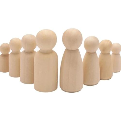 50pcs Wooden Peg Dolls DIY Craft Unpainted Decoration Handmade Unfinished Wood Blank Family Male & Female Dolls Christmas Gift