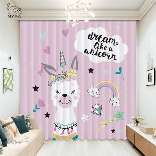 Cute Llama Print Design Curtain Car French Window Hotel Curtain Rod Cartoon Bedroom Decoration Curtains For Home Micro Shading