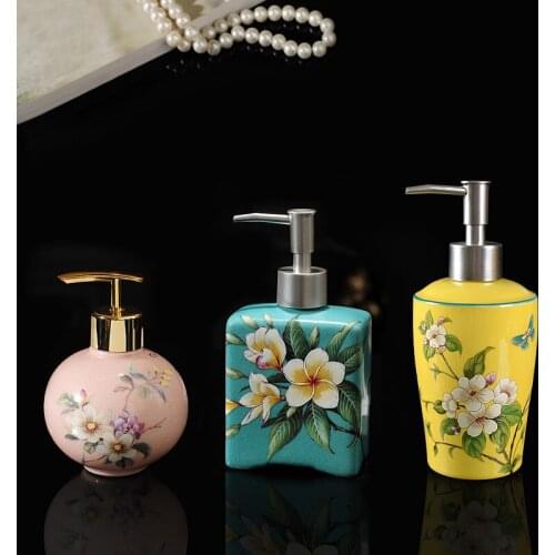 Liquid Soap Dispenser Ceramic Bathroom Shampoo Shower Gel Bottle With 304 SUS Press Type Head For KTV Beauty Salon Bath Hardware