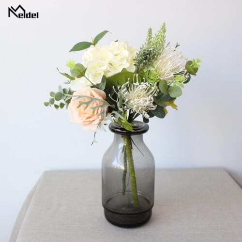 Meldel Artificial Roses Silk Flowers for Home Decoration Fake Hydrangea Flowers Bouquet Wedding Table Centerpiece Faux Bouquets