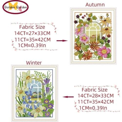 GG Seasons Scenery of Outside Window Painting Chinese Cross Stitch Embroidery Kit Joy Sunday Printed Cross Stitch for Home Decor