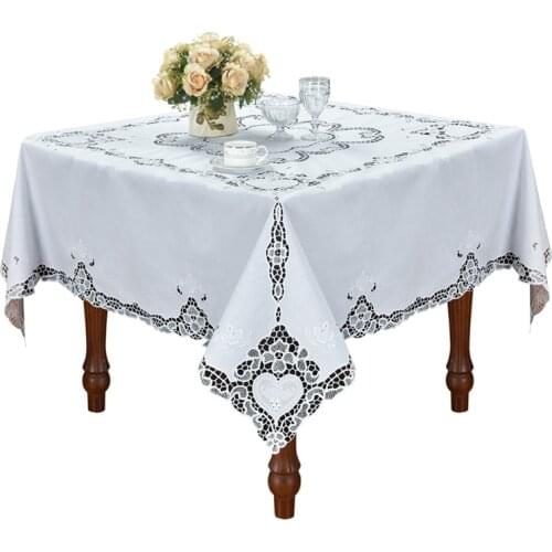 Camellia Casa]Classic Hemstitch Cotton Pure Handmade Tablecloth, Square & Round, Washable, White, Home Restaurant Aibnb