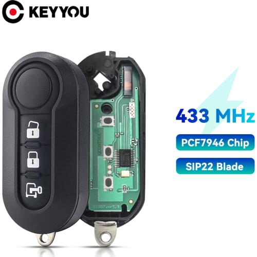 KEYYOU Uncut 3 Buttons Remote Key Car Flip Fob PCF7946 Chip 433MHz For Fiat 500 Grande Punto 2010-2017 Key Shell SIP22 Blade