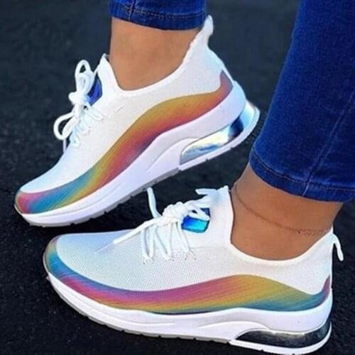 2021 Fashion Colorful Cool Sneakers Ladies Lace-up Vulcanized Shoes Casual Women Flat Comfortable Walking Shoes Women
