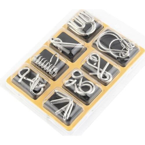 Hot! Interesting 8Pcs/Set Classic IQ Metal Puzzle Brain Teaser Disentanglement Wire Puzzles Game Toy for Children Kids New Sale