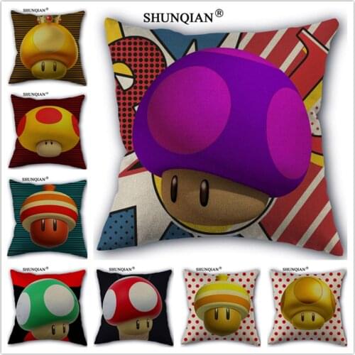 Linen Cotton Cartoon mushroom head character Pillow Cover Custom Print Home Decorative Pillows Cases 45x45cm one side WJY417-8