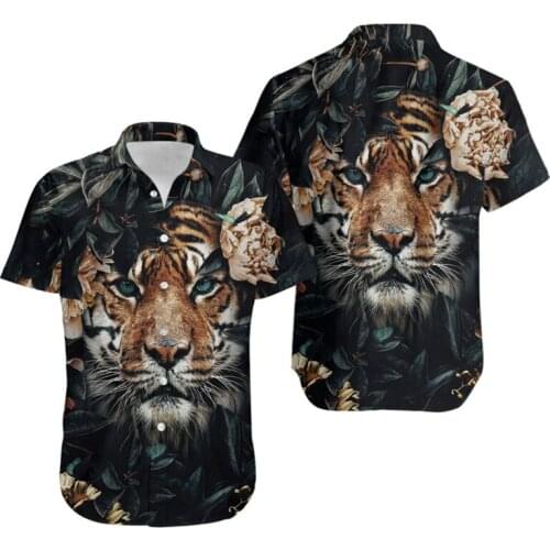 Fashion Mens Hawaiian Shirt Animal Tiger 3D Printed Hawaiian Shirt Unisex Harajuku Casual Summer Short Sleeve Top