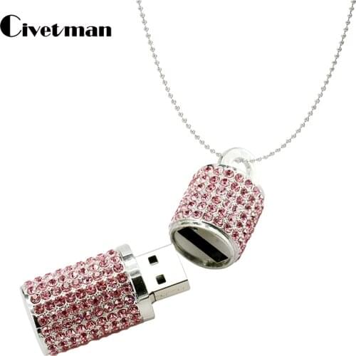 Fashion USB Flash Drives Luxurious Crystal Cylindrical Pen Drive 256GB 128GB 64GB 32GB 16GB 8GB USB 2.0 Flash Memory Stick Disk