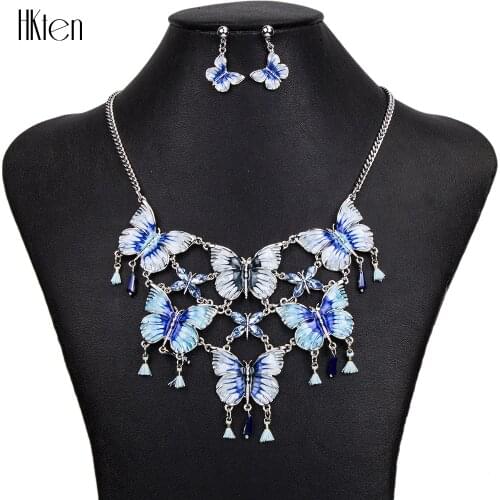 MS1504407Fashion Jewelry Sets High Quality 5Colors Necklace Sets For Women Jewelry Silver Plate Crystal Unique Butterfly Design