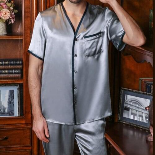 2020 mens silk pajamas short-sleeved suit large size home service two-piece new silk pajamas