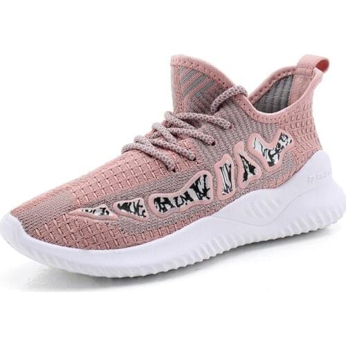 2021 New Women Sport Shoes Outdoor Lace-Up Breathable Light Running Shoes Flat Walking Shoes Comfortable Athletic Trainers