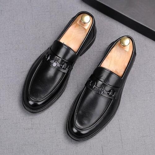 New Mens Pointed Metal Accessories Slip On Flat Formal Oxfords Wedding Evening Dress Pageant Shoes Sapato Social Masculino