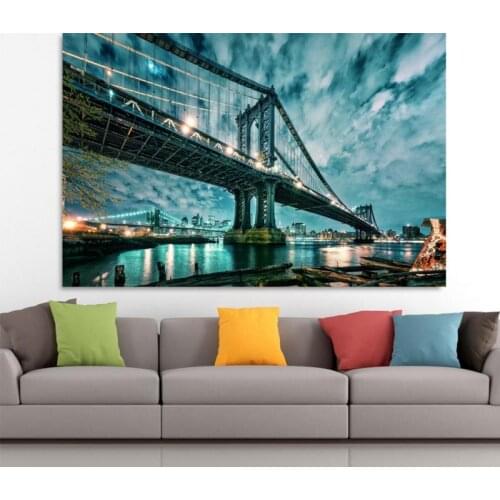 New York Brooklyn Bridge Night View Canvas Painting On The Wall Modern Fashion Art Posters and Prints Home Decor for Living Room