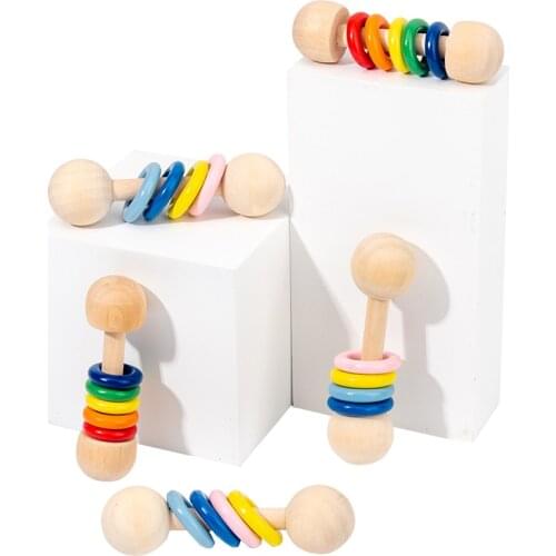 Wholesale Lots Bulk Wooden Rattles Toddler Newborn Game Musical Instrument Bell Log Toys for Baby Noise Maker Daycare Kids Gifts