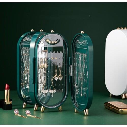 Jewelry Organizer Hd Mirror Folding Screen Jewelry Storage Box Earrings Shelf Earrings Storage Rack Transparent Display Holder
