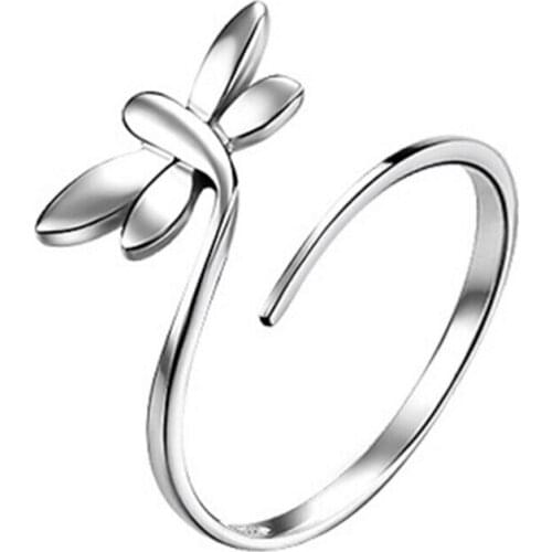 POPACC 925 Sterling Silver Dragonflies Opening Ring Fashion female Models Cute Child Ring Jewelry