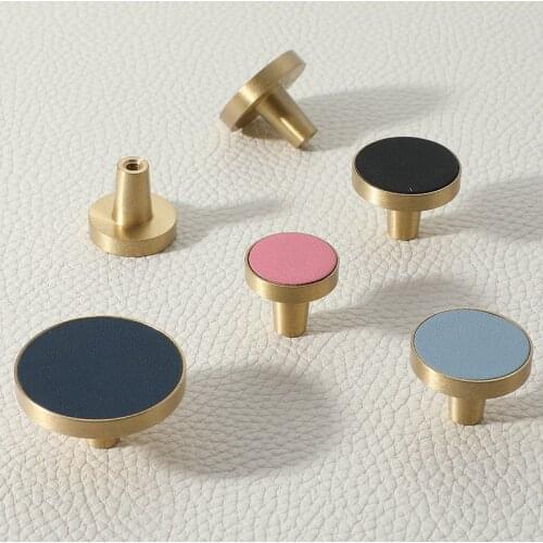 Handle Door Knobs Drawer Pulls Kitchen Cabinet Cupboard Handle Leather Brass Handles for Furniture Hardware Pulls