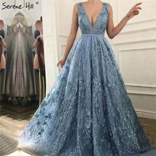 Long Blue Beaded Lace Formal Evening Prom Party Gown Dress Engagement Evening Dresses Abiye Serene Hill 2020 BLA6482