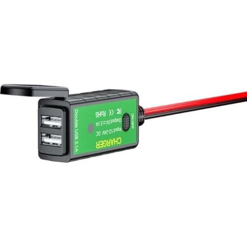 Universal Waterproof 5V 2.1A Motorcycle Dual USB Charger SAE to USB Adapter with ON/Off Switch for i-Phone Tablet Cellphone GPS