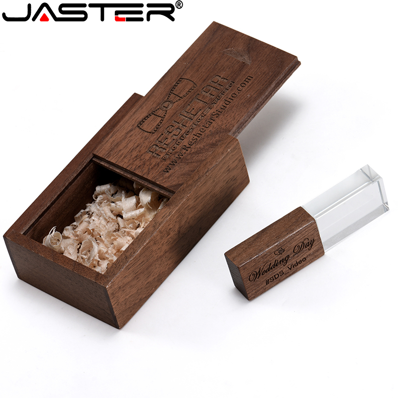 JASTER High Speed Crystal Wooden USB 2.0 4GB 8GB 16GB 32GB 64GB Wedding Gift Customizable Logo Free adapter (1pcs free logo)