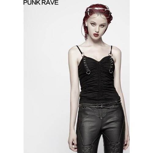 Punk Rave Women T-shirt Punk Rivet Decoration Fashion Backless Camisole Sexy Streetwear Tops for Women