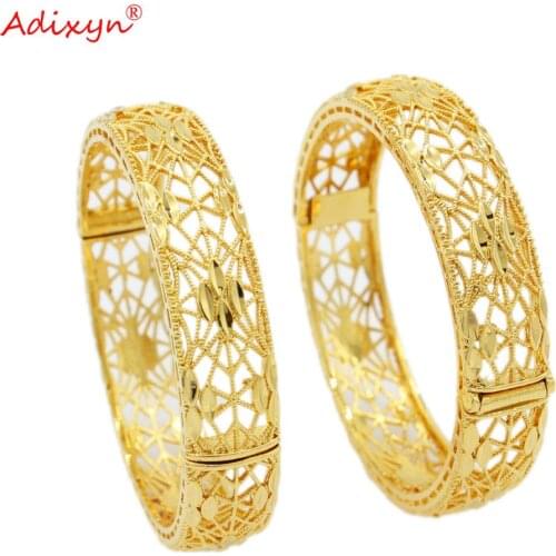 Adixyn 2pcs/lots Ethiopian Bangle for Women Gold Color Hand Bracelet African Dubai Wedding Party Gifts N10268