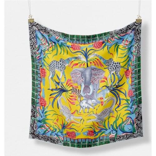53cm Animal kingdom elephant giraffe Square Design Horse Luxury Silk Women Scarf Bandana Headband Fashion Hijab Neckerchief
