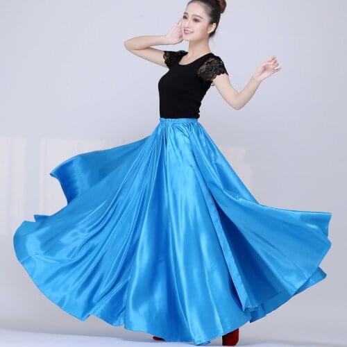 90-95cm Spanish Flamenco Dance Elastic Waist Skirt for Woman Solid Satin Smooth Belly Dance Dress Spain Traditional Costumes