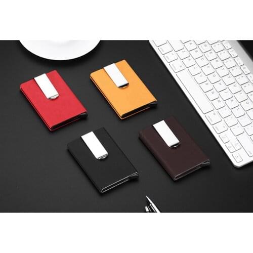 1 Piece Pu Leather Stainless Steel Clip Aluminum Alloy Wallet Bank Credit Card Holder Portable Rfid Blocking Badge Travel Holder