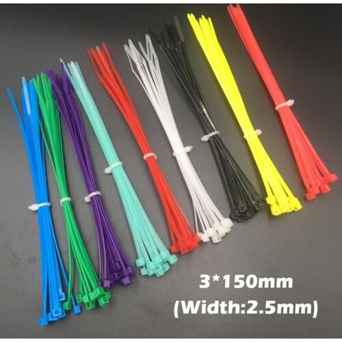 100pcs 3x150 3*150mm 2.5mm Width Green Red Blue Nylon66 Network Electric Wire String Zip Ties Fastener Self-Locking Cable Tie