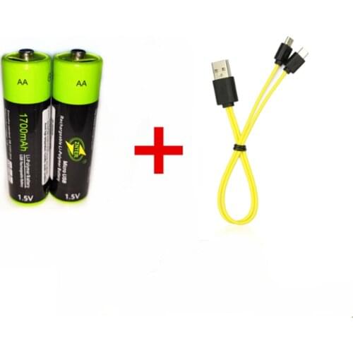 2PCS ZNTER 1.5V AA 1700mAh rechargeable lithium battery USB lithium polymer battery + Micro USB cable