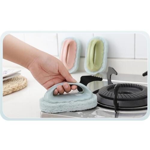 2PCS Hand-held Sponge Cleaning Brush Bath Brush Ceramic Tile Kitchen Descaling Pot Brush Floor Brush Replaceable Sponge