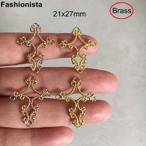 20 pcs - Brass Filigree Chandelier Charms For Earrings DIY 21x27mm Metal Filigree Jewelry Supplies,Raw Brass/Gold -A