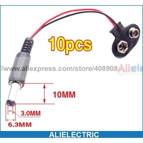 50pcs 9V to 10 x 6.3 x 3.0 DC Power Plug Battery Cable