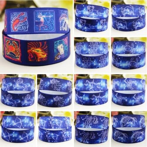 7/8'' 22mm,1" 25mm,1-1/2" 38mm,3" 75mm Zodiac Cartoon ribbon Character printed Grosgrain Ribbon party decoration 10 Yards Mul126
