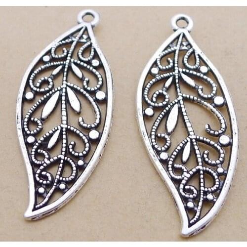 8pcs/Lot 13x43mm Carved Leaf Hollow Alloy Charms Antique Silver Color Pendants for DIY Jewelry Making Charm