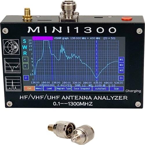 HF VHF UHF Antenna Analyzer min1300 0.1-1300MHz multi-function analyzer antenna SWR with 4.3" TFT Color touch screen