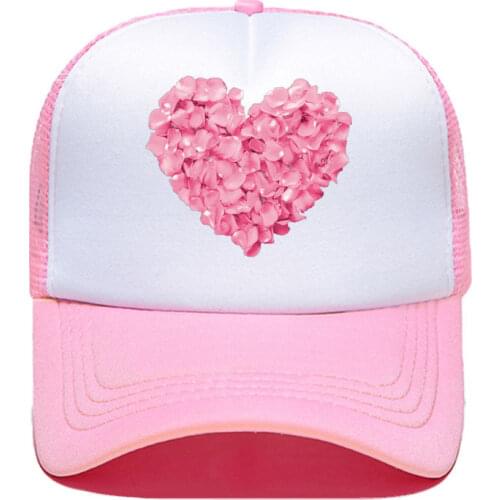 Pink heart flower Print Baseball Cap Funny Gift 90s Lady Yong Men Women Parent-child Hats Mesh Visor Outdoor Adjustable Sun Hat