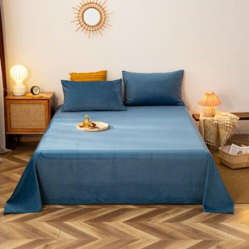 Bonenjoy 1 pc Blue Coral Fleece Flat Sheet Queen King Size Bedding For Winter Plain Dyed Soild Color Bed Cover sabanas cama