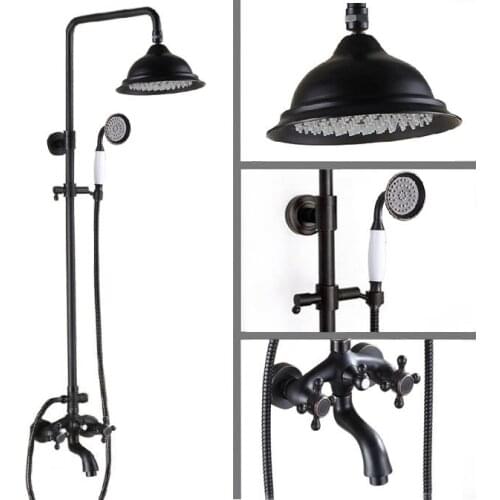 Black Oil Rubbed Brass Wall Mounted Rain Bathroom Rainfall Shower Faucet Set with Hand Spray Shower Head Tub Mixer Tap 2rs451