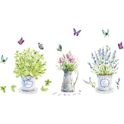 Flower Potted Butterfly Wall Sticker Kitchen Window Glass Bathroom Decals Waterproof Wall Decor