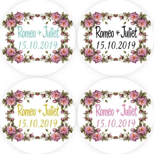 DouxArt 100 Pieces Personalized Wedding Favors Stickers Seals, 4cm Violet Garland Baptism Communion Party Decoration Labels