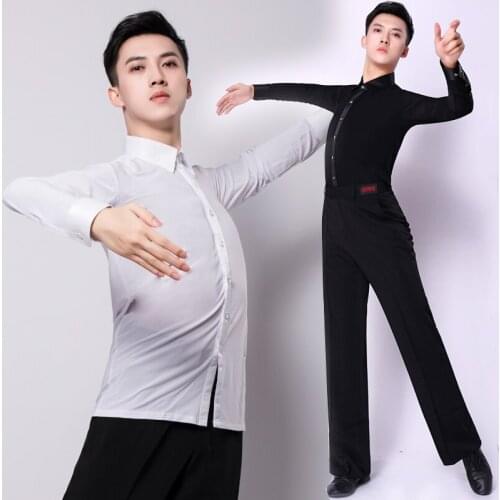 H2612 Men Dance Clothes Male Latin National Standard Modern Dance Top Adult Professional Performance Practice Shirt Costumes