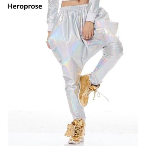 Heroprose Brand New Fashion Personality Big Crotch Trousers Fluorescent White Stage Performance Baggy Skinny Hip Hop Harem Pants