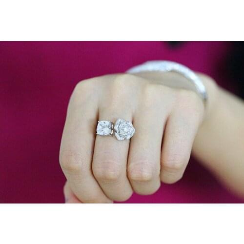 Luxurious Romantic camellia ring Natural red yellow crystal rose flower ring real 925 Sterling silver Wedding Party Daily Bijoux