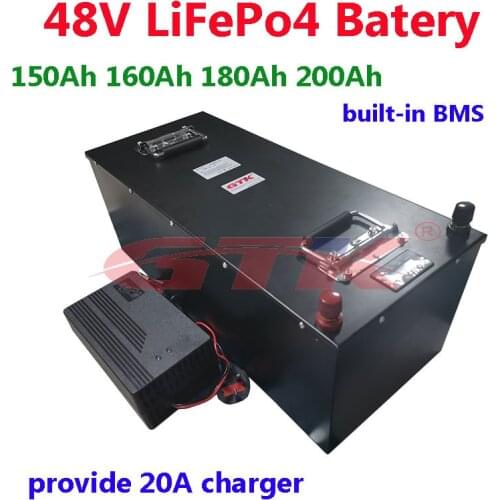 48V 150Ah 160Ah 180Ah 200Ah LiFepo4 lithium battery pack with BMS for 5000w motorhome electric car solar energy+10A charger
