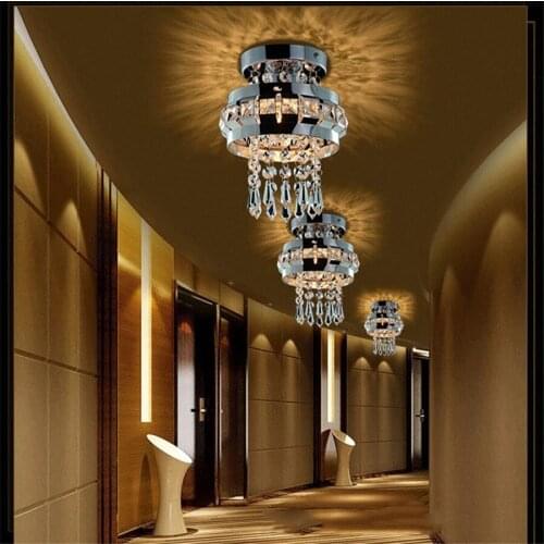 Metal Round Simple Light Luxury K9 Crystal Ceiling Chandelier Lighting Fixture LED E27 Lamp Shade for Bedroom Aisle Porch
