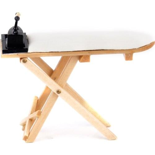 Dolls House Miniature Sewing Room Iron & Wooden Ironing Board Set 12th